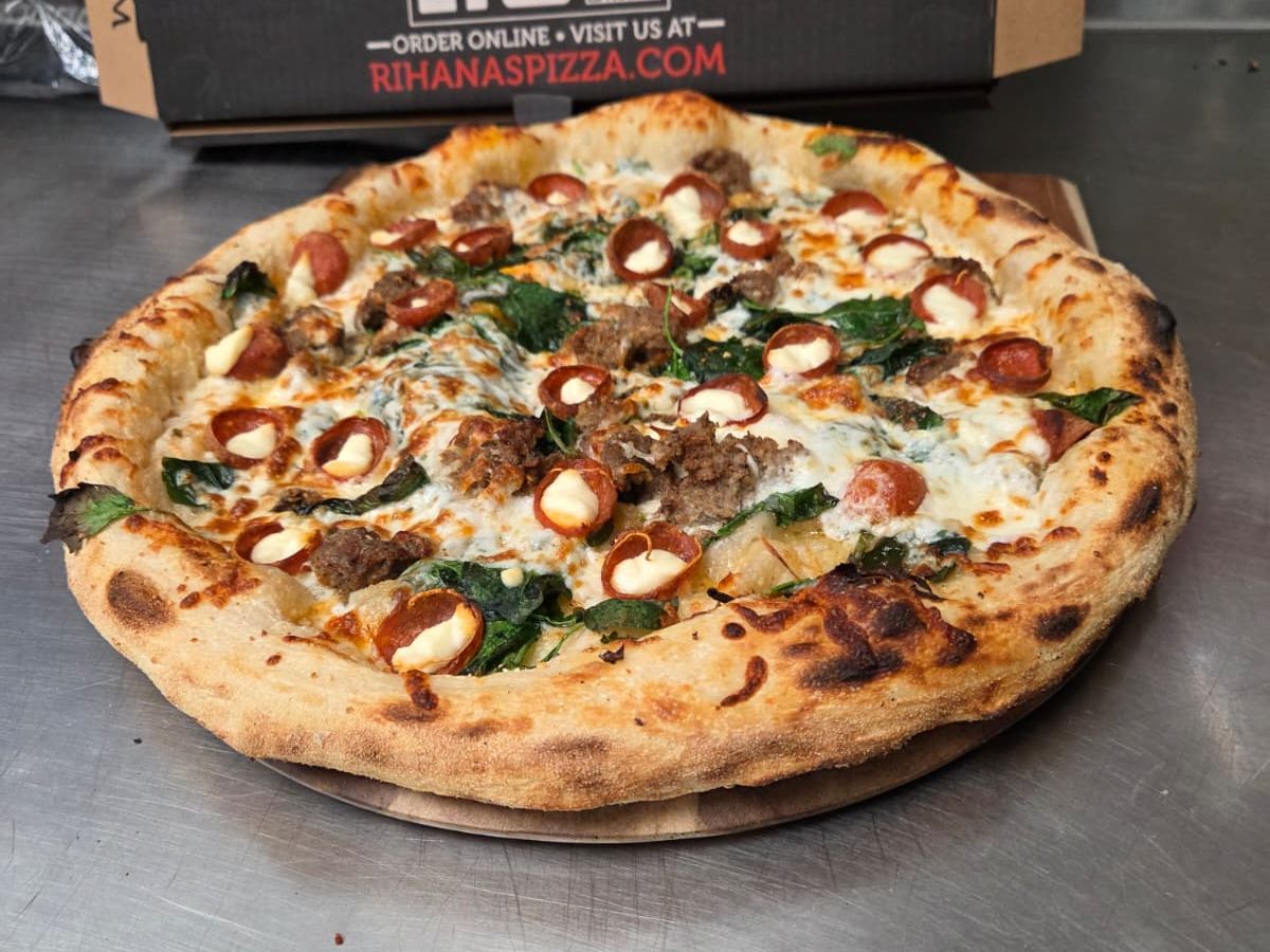The Amore — Spinach · pepperoni cups · ricotta · meatballs at Rihana's Pizza & Wings, North Phoenix