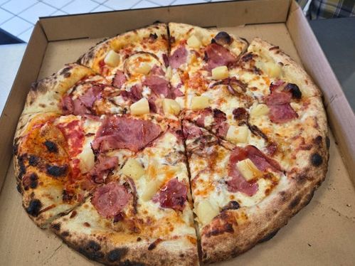 Hawaiian — Ham · pineapple · wood-fired at Rihana's Pizza & Wings, North Phoenix